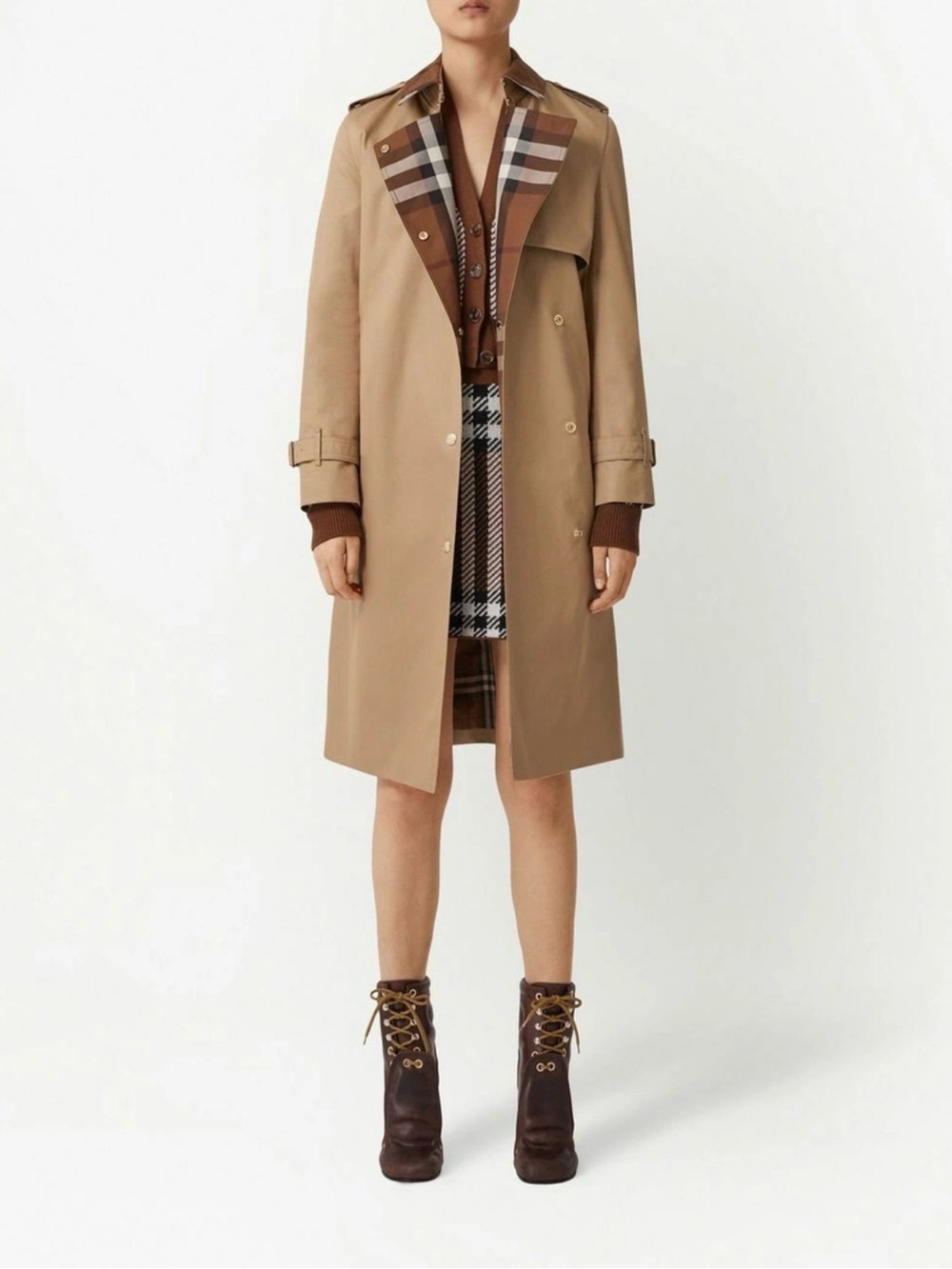 Burberry Sandridge Long Check Collar Gabardine Trench Coat Camel NWOT Size 2 - Picture 3 of 15